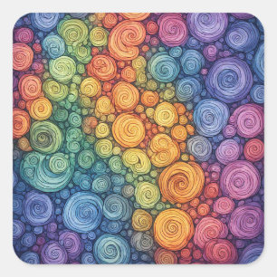 Sticker Carré Motif de tourbillon de gribouillis abstrait coloré
