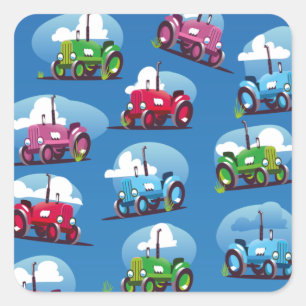 Sticker Carré Motif de Tracteur (Fond Bleu)