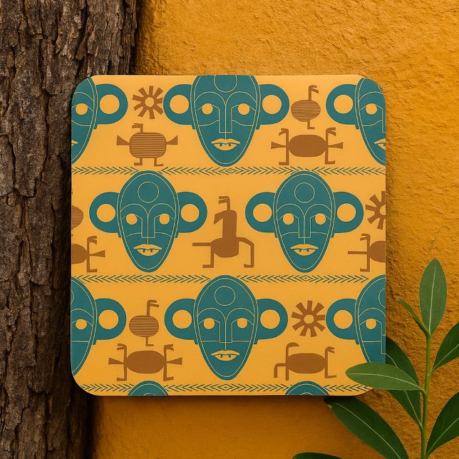 Sticker Carré Motif de visage ethnique africain Masque tribal (Créateur téléchargé)