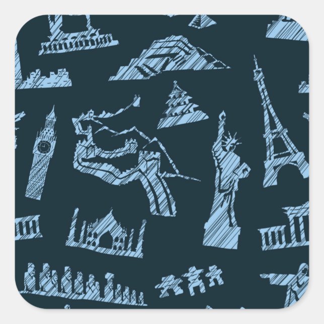 Sticker Carré Motif De Voyage En Motif Blues (Devant)