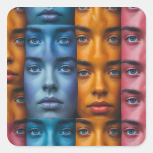 Sticker Carré Motif des faces colorées
