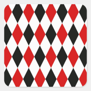 Sticker Carré Motif diamant rouge blanc arlequin noir
