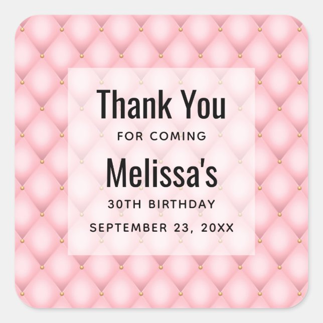 Sticker Carré Motif Diamond Tufted Rose de luxe Anniversaire (Devant)