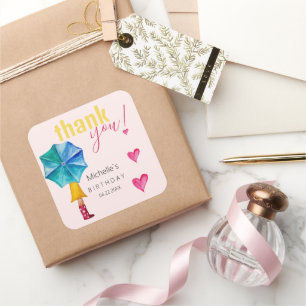 Sticker Carré Motif d'illustration d'aquarelle fille parapluie m