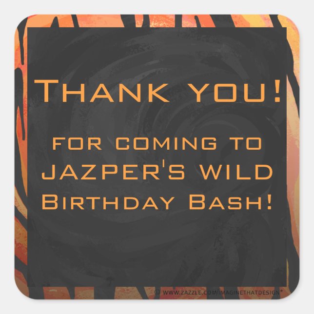 Sticker Carré Motif d'impression monogramme Tiger chaud orange e (Devant)