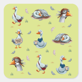 Sticker Carré Motif drôle d'oies – Impression fantaisiste d'oie