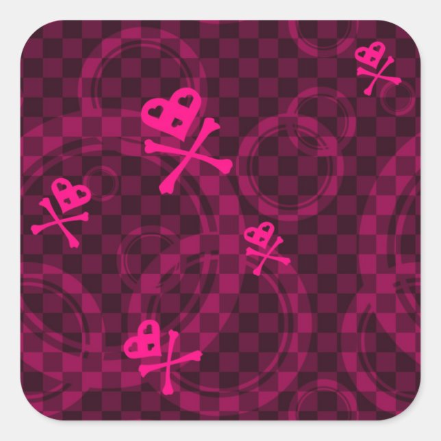 Sticker Carré Motif Emo Rose Avec Cercles (Devant)