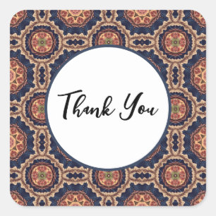 Sticker Carré Motif en forme de fleurs et d'étoiles - Merci