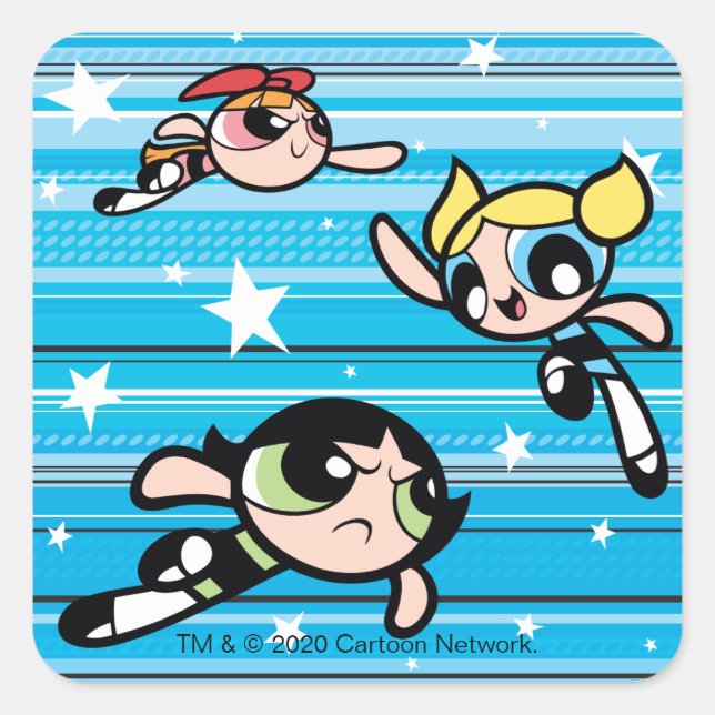 Sticker Carré Motif étoilé Powerpuff Girls (Devant)