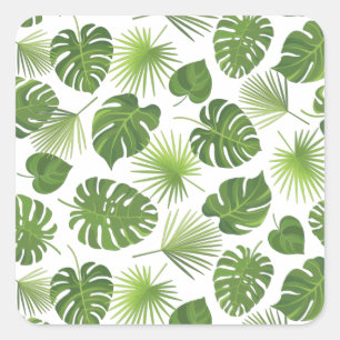 Sticker Carré Motif Feuille élégant Green Tropical