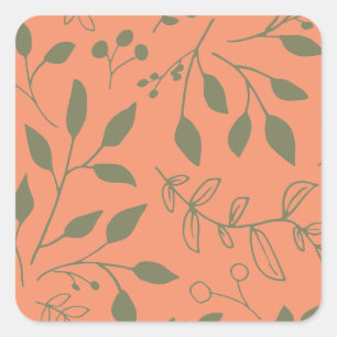 Sticker Carré Motif Feuille Woodland