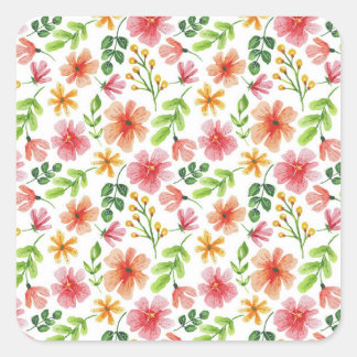 Sticker Carré Motif Fleurs Roses Aquarelle-69677