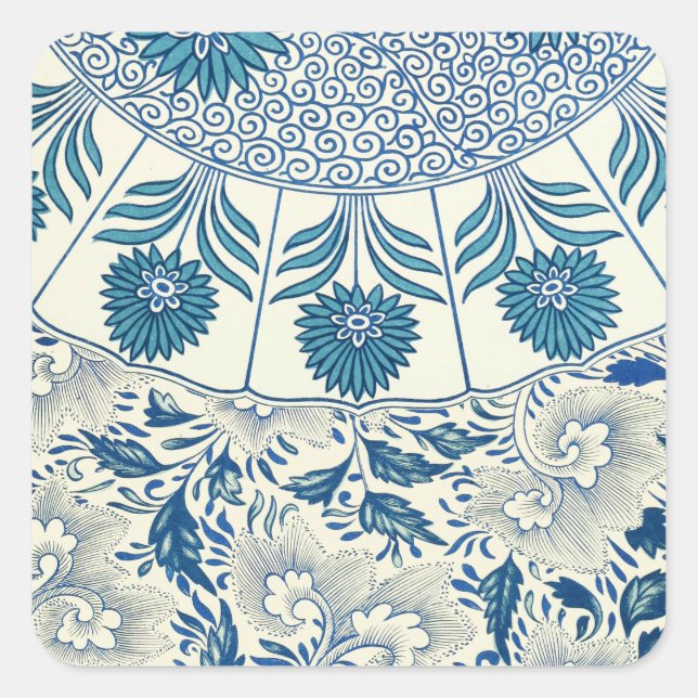 Sticker Carré Motif Floral bleu Antique Design asiatique (Devant)