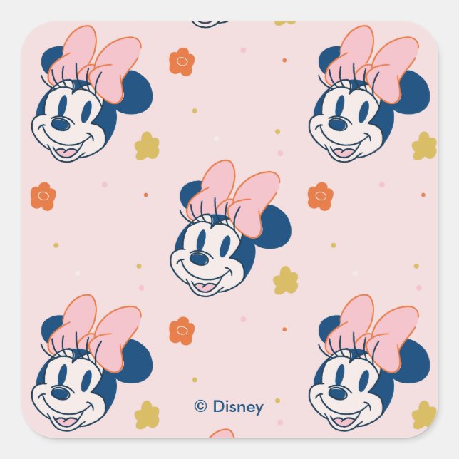 Sticker Carré Motif floral de Minnie Mouse souriante (Devant)