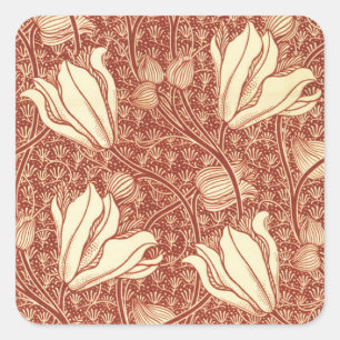 Sticker Carré Motif floral Red Lily de style William Morris