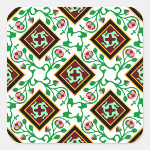 Sticker Carré motif floral rouge carreau de Barcelone