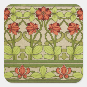 Sticker Carré Motif floral vert sauge Art nouveau vintage