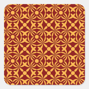 Sticker Carré Motif floral vibrant : formes jaunes sur fond roug
