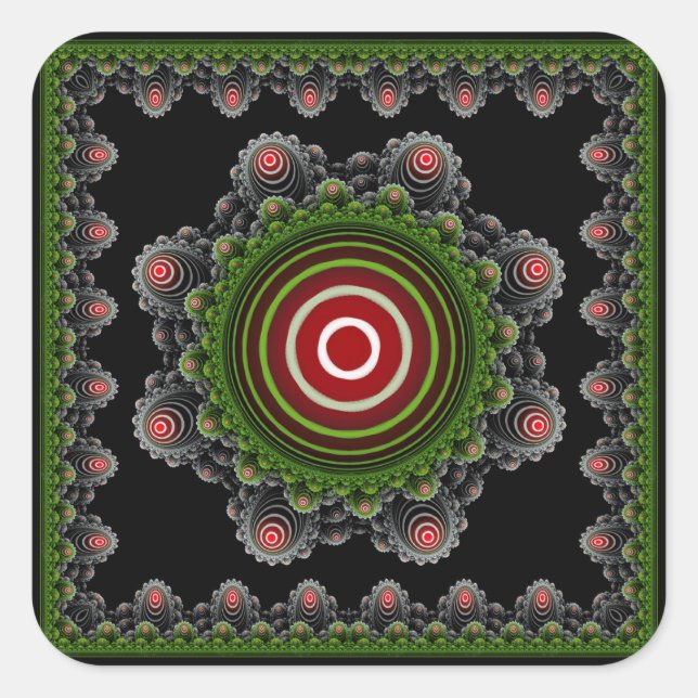 Sticker Carré Motif fractal vert naturel orné brillant (Devant)