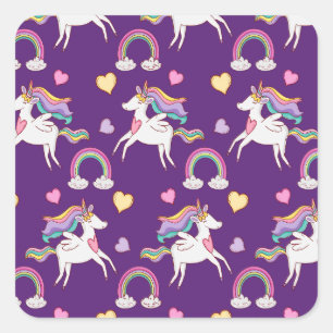Sticker Carré Motif Funny Unicorn Magique Cheval mignon