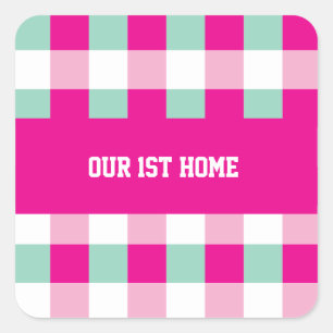 Sticker Carré Motif Gingham Notre 1ère Maison