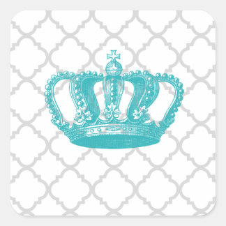 Sticker Carré Motif GIRLY AQUA VINTAGE CROWN GREY QUATREFOIL