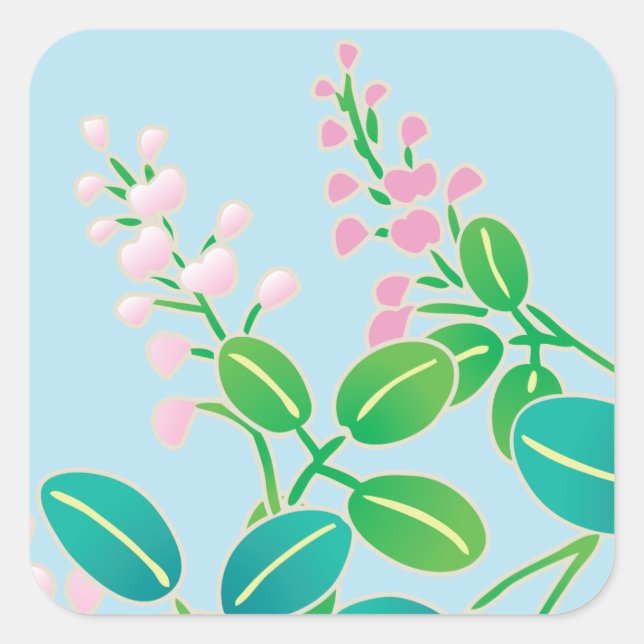 Sticker Carré Motif japonais kimono rose floral (Devant)