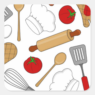Sticker Carré Motif mignon d'amour de chef/cuisinier