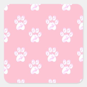 Sticker Carré Motif mignon de patte blanche sur rose