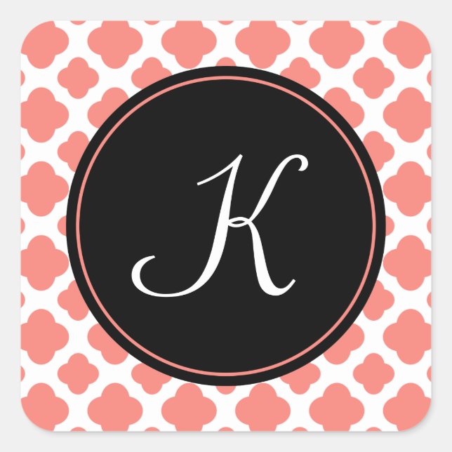 Sticker Carré Motif monogramme Coral rose Quatrefoil (Devant)