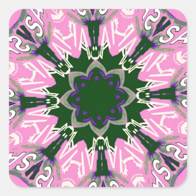 Sticker Carré Motif Motif Monogramme noir et rose joli (Devant)