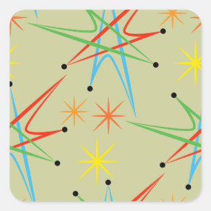 Sticker Carré Motif multicolore rétro étoile atomique