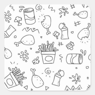 Sticker Carré Motif noir et blanc d'aliments de préparation