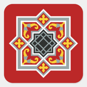 Sticker Carré Motif octogonal rouge de tuile de Barcelone