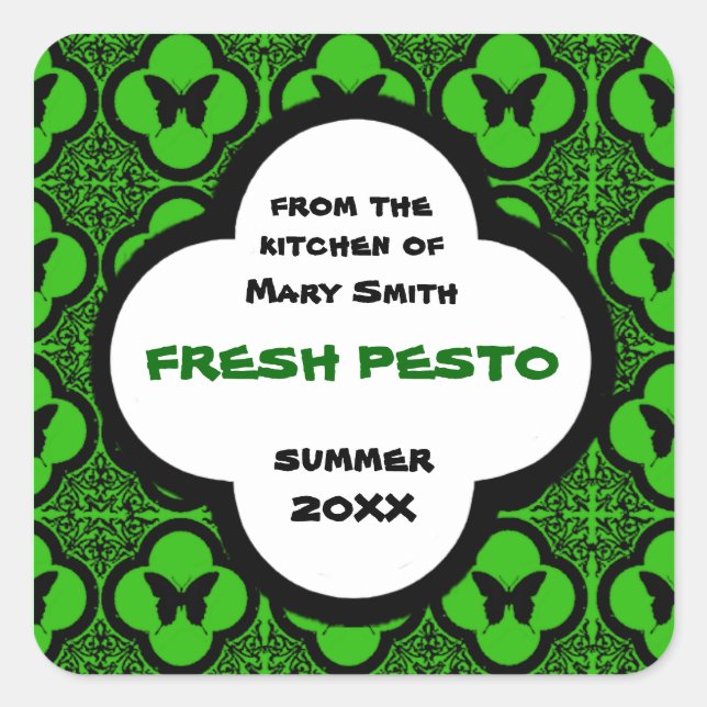 Sticker Carré Motif papillon noir et vert personnalisé (Devant)