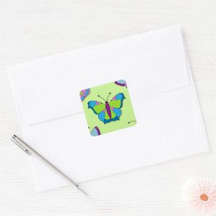Sticker Carré Motif Papillon Patchwork sur Fond Vert
