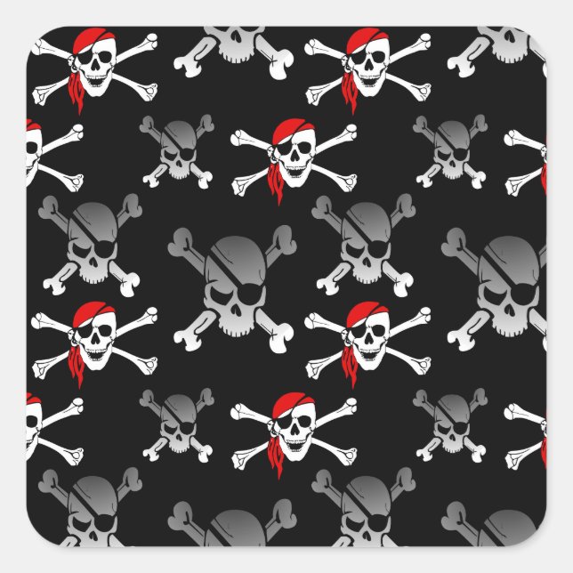 Sticker Carré Motif Rebel Pirate White Skuls et Bones (Devant)