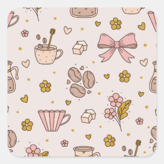 Sticker Carré Motif sans couture de café boho