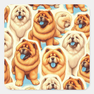 Sticker Carré Motif sans couture de Chow-Chow Retro