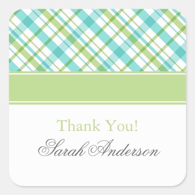 Sticker Carré Motif vert et Aqua Plaid (Devant)