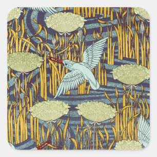Sticker Carré Motif vintage Art nouveau d'oiseau et de marais