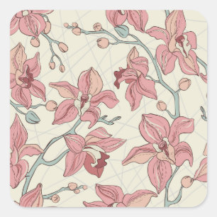 Sticker Carré Motif Vintage orchidée : Papier élégant