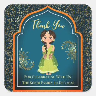 Sticker Carré Motifs indiens Mehndi design turquoise vert