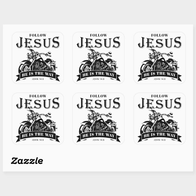 Sticker Carré Moto Christian Biker John 14:6 Suivre Jésus (Feuille)