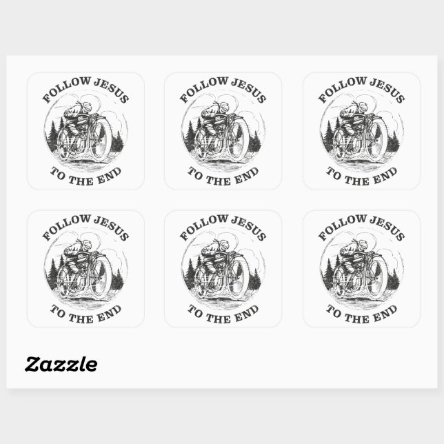 Sticker Carré Moto Christian Faith : Suivez Jesus Biker (Feuille)