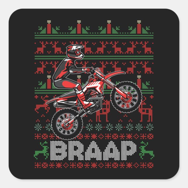 Sticker Carré Moto de Noël Motocross Braap Vélo droit (Devant)