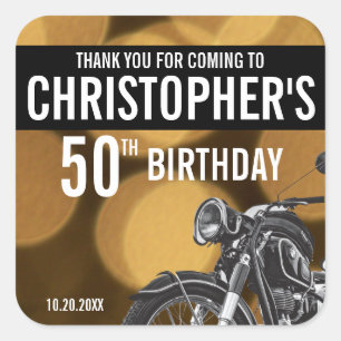 Sticker Carré Moto thème, 50ème anniversaire, Or et noir