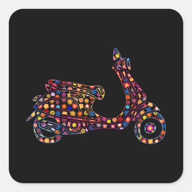 Sticker Carré Motocyclette Motif à fleurs (Devant)