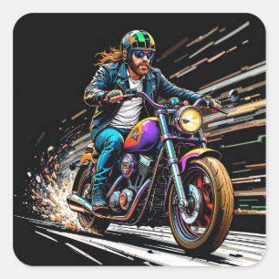 Sticker Carré Motocycliste en course
