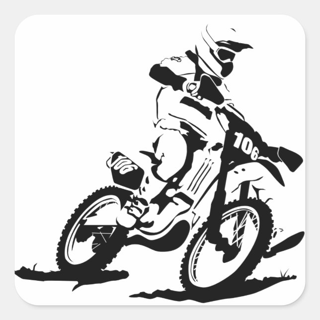 Sticker Carré Motorcross simple vélo et cavalier (Devant)